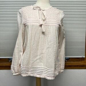Sanctuary Patel Pink Cotton Embroidered Peasant Blouse Size Small
